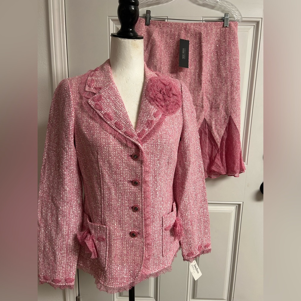 Teri Jon Candy Pink Rosette Skirt Set NWT 6